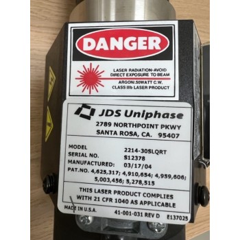 JDS UNIPHASE 2214-30SLQRT Argon Laser Head W/ 2114B-30SLQRT Laser Power Supply
